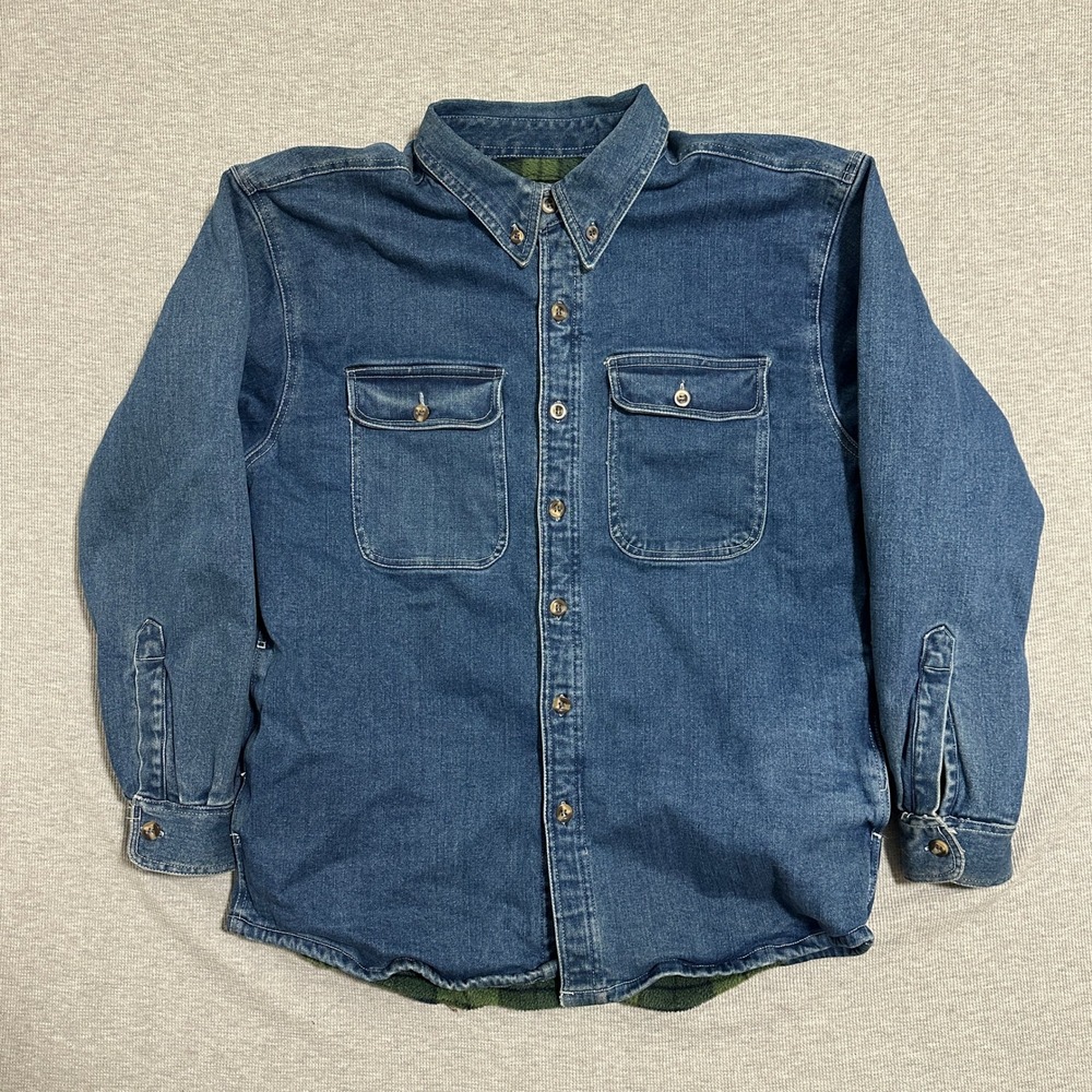 WFS Element Gear Denim Fleece Lined Shirt Jacket Plaid Shacket Blue Mens XL